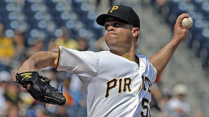 The Pirates' Wandy Rodriguez pitches against the Diamondbacks at PNC Park Thursday afternoon.