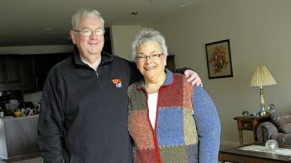 Don and Eileen Albrecht in their retirement home in the Traditions of America Liberty Hills development in Beaver County. "This [area] was always home base," Mrs. Albrecht said.