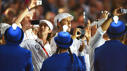 Athletes soak up the atmosphere during the Closing Ceremony on Day 16 of the London 2012 Olympic Games at Olympic Stadium on Sunday in London, England.