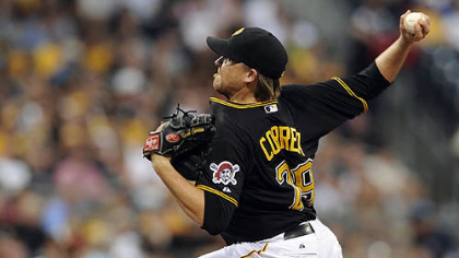 Pirates' Kevin Correia pitches against the Dodgers Tuesday night at PNC Park.