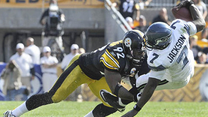 James Harrison sacks Seattle quarterback Tarvaris Jackson during a game last season at Heinz Field.