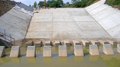 The new $5.1 million dam and spillway at Dutch Fork Lake was recently completed by the state Fish and Boat Commission. The lake is expected to be refilled and restocked with fish by spring.